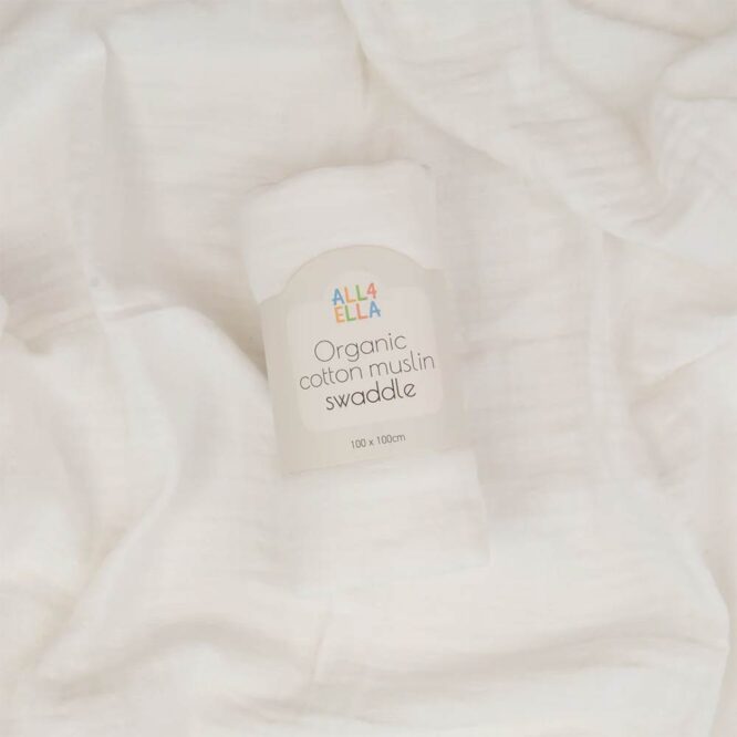 All4Ella Organic Cotton Muslin Swaddle (0m+) White