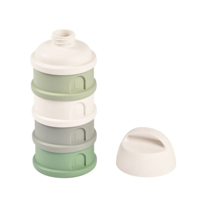 Beaba 4 Compartments Formula Container - Cotton/Sage Green