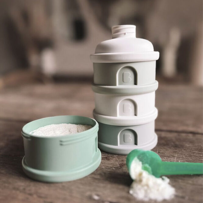 Beaba 4 Compartments Formula Container - Cotton/Sage Green