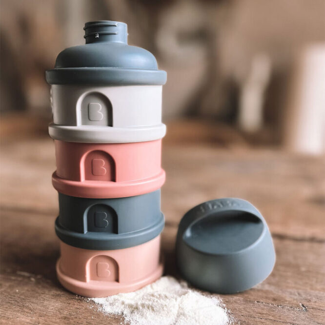 Beaba 4 Compartments Formula Container - Mineral Gray/Pink