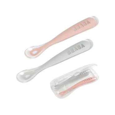 Beaba 1st Stage Silicone Spoons with Carry Case - Gray/Pink