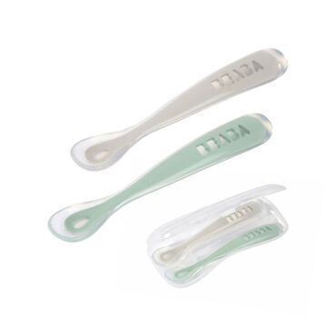 Beaba 1st Stage Silicone Spoons with Carry Case - Gray/Sage