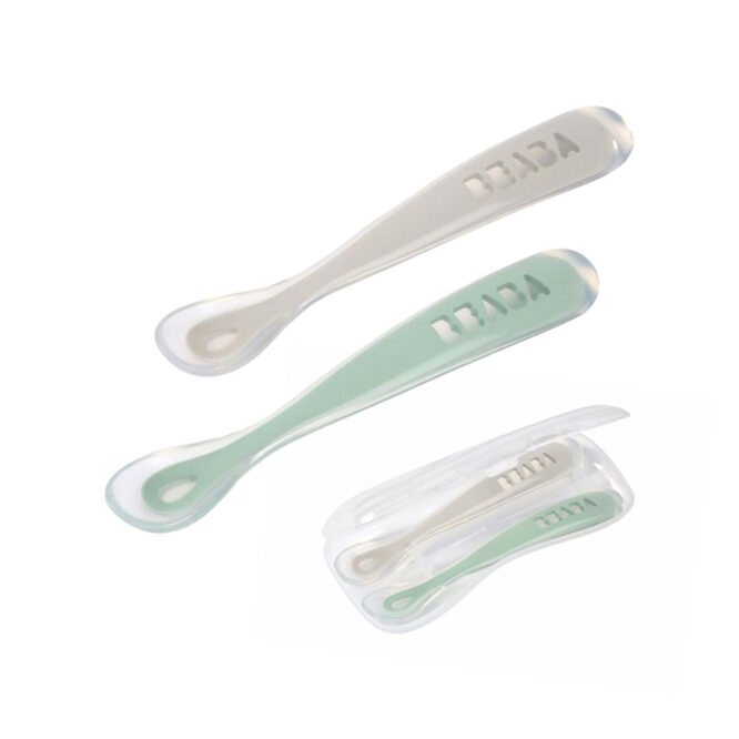 Beaba 1st Stage Silicone Spoons with Carry Case - Gray/Sage