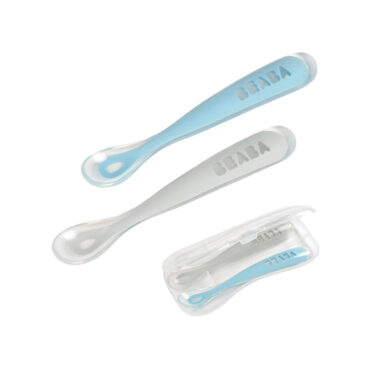 Beaba 1st Stage Silicone Spoons with Carry Case - Gray/Blue