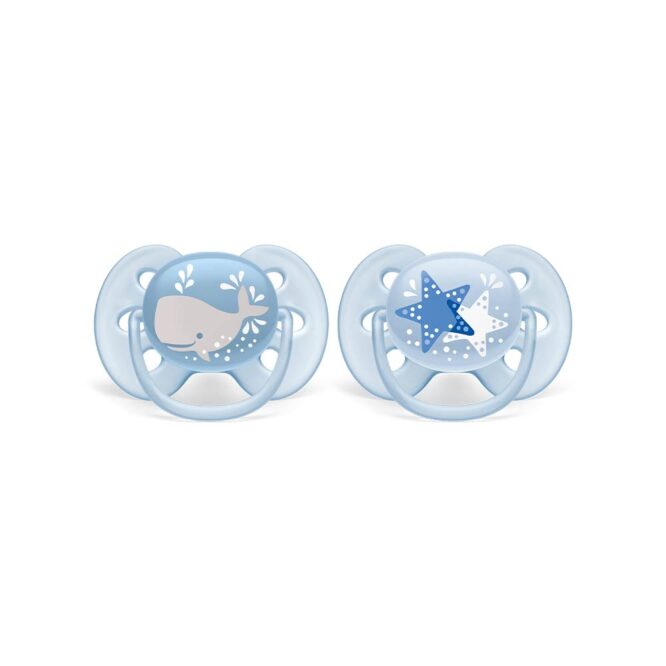 Philips Avent Ultra Soft Pacifiers (6-18m) for Boy, Star & Whale - 2 Pcs