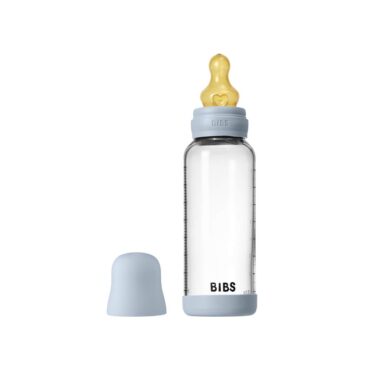 Bibs Baby Anti-Colic Glass Bottle (2m+) Medium Flow 240ml - Baby Blue
