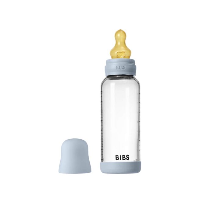 Bibs Baby Anti-Colic Glass Bottle (2m+) Medium Flow 240ml - Baby Blue