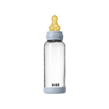 Bibs Baby Anti-Colic Glass Bottle (2m+) Medium Flow 240ml - Baby Blue