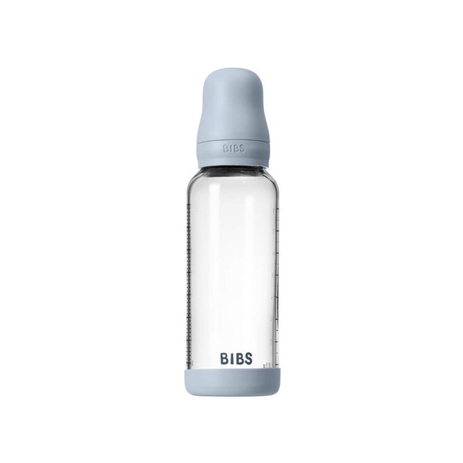 Bibs Baby Anti-Colic Glass Bottle (2m+) Medium Flow 240ml - Baby Blue