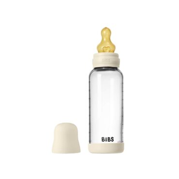 Bibs Baby Anti-Colic Glass Bottle (2m+) Medium Flow 240ml - Ivory