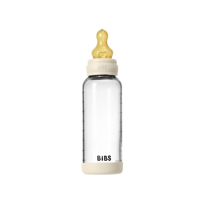 Bibs Baby Anti-Colic Glass Bottle (2m+) Medium Flow 240ml - Ivory