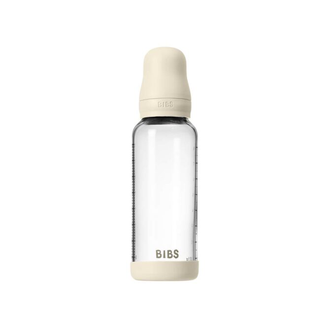 Bibs Baby Anti-Colic Glass Bottle (2m+) Medium Flow 240ml - Ivory