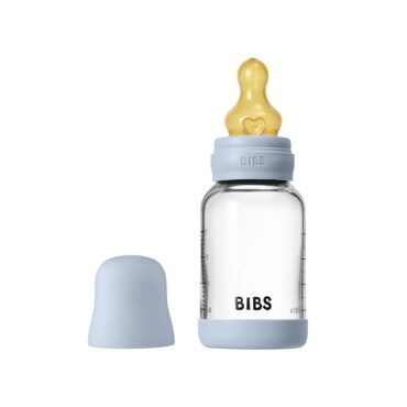 Bibs Baby Anti-Colic Glass Bottle (0m+) Slow Flow 120ml - Baby Blue