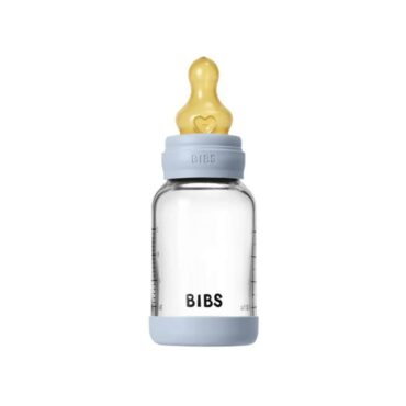 Bibs Baby Anti-Colic Glass Bottle (0m+) Slow Flow 120ml - Baby Blue