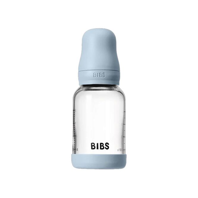 Bibs Baby Anti-Colic Glass Bottle (0m+) Slow Flow 120ml - Baby Blue
