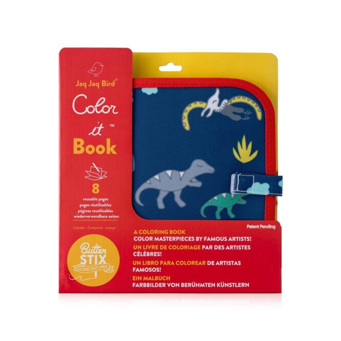 Jaq Jaq Bird Color It Reusable Drawing Book with 4 Butterstix Chalk - 8 Pages, Dino