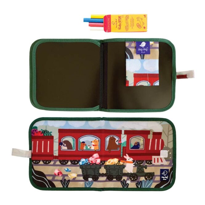 Jaq Jaq Bird Friends Erasable Book with 4 Butterstix Chalk - 8 Pages, Trains