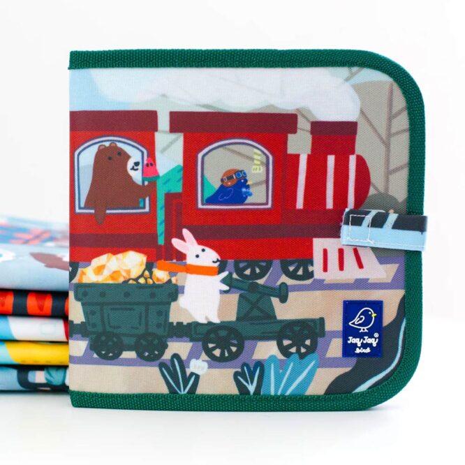 Jaq Jaq Bird Friends Erasable Book with 4 Butterstix Chalk - 8 Pages, Trains
