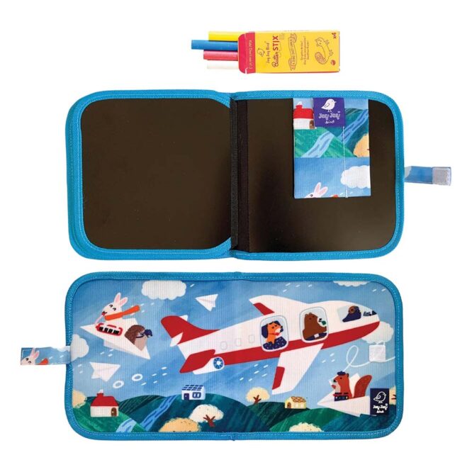 Jaq Jaq Bird Friends Erasable Book with 4 Butterstix Chalk - 8 Pages, Airplanes