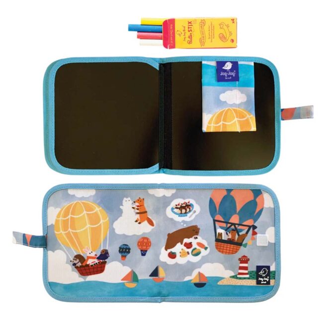 Jaq Jaq Bird Friends Erasable Book with 4 Butterstix Chalk - 8 Pages, Hot Air Balloons
