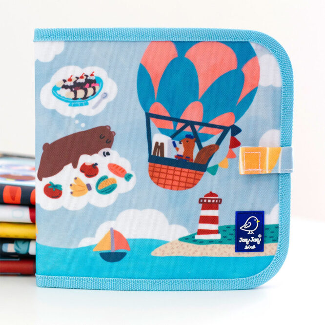 Jaq Jaq Bird Friends Erasable Book with 4 Butterstix Chalk - 8 Pages, Hot Air Balloons