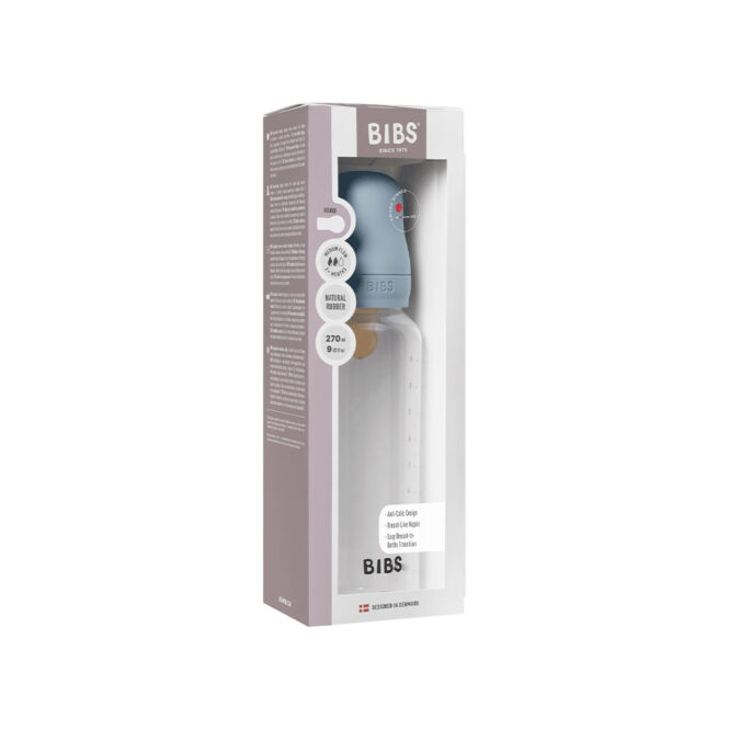 Bibs Baby Anti-Colic Plastic Bottle (2m+) Medium Flow 270ml - Baby Blue