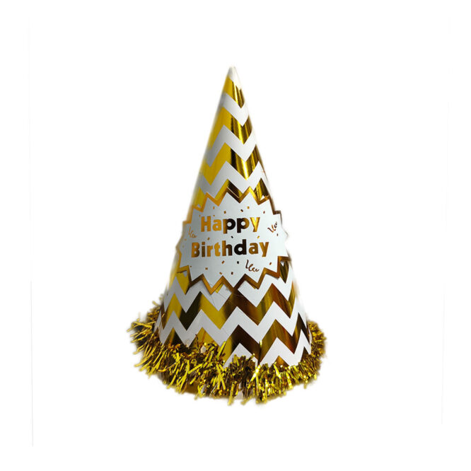 Birthday Hat with Gold Fringe - Gold