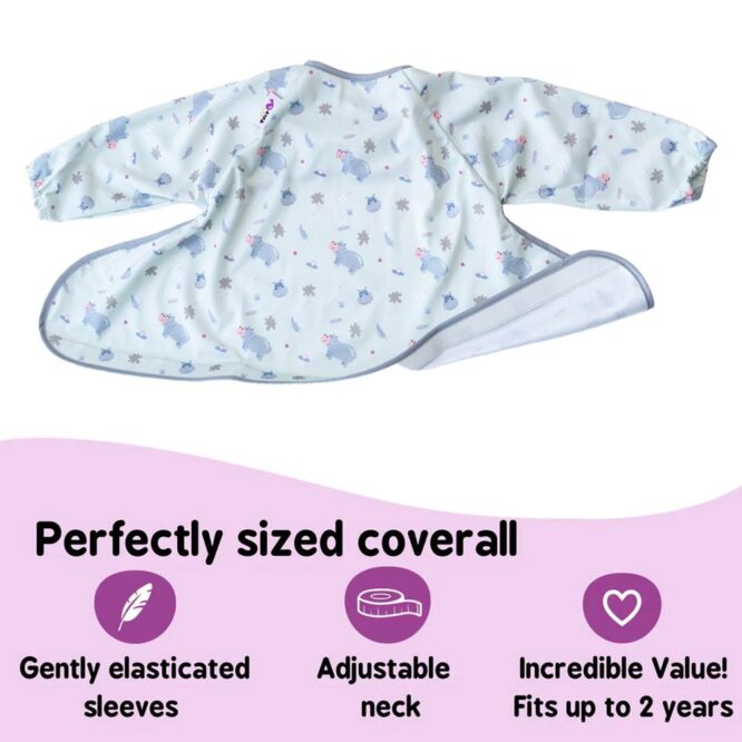 Tidy Tot Coverall Bib Long Sleeve (up to 2Yrs) - Hippos
