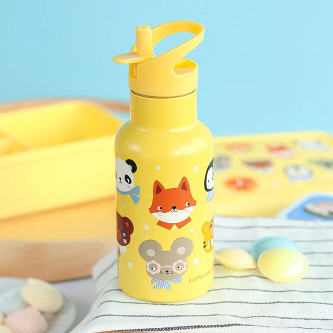 A Little Lovely Stainless Steel Water Bottle 350ml - Animal Friends