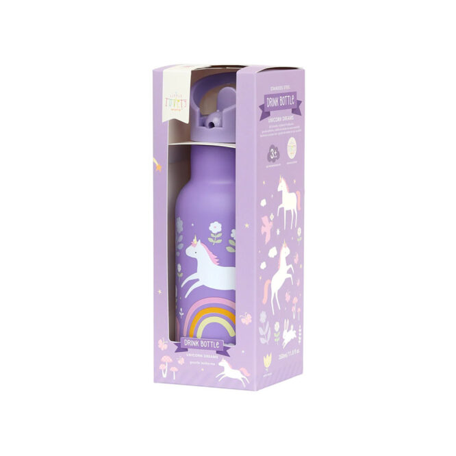 A Little Lovely Stainless Steel Water Bottle 350ml - Unicorn Dreams