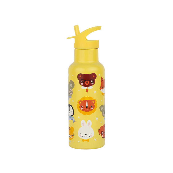 A Little Lovely Stainless Steel Water Bottle 500ml - Animal Friends