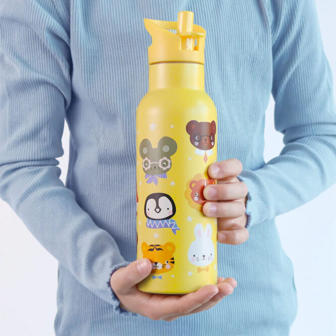 A Little Lovely Stainless Steel Water Bottle 500ml - Animal Friends