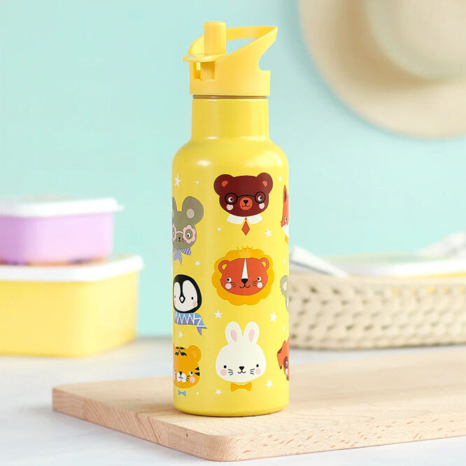 A Little Lovely Stainless Steel Water Bottle 500ml - Animal Friends