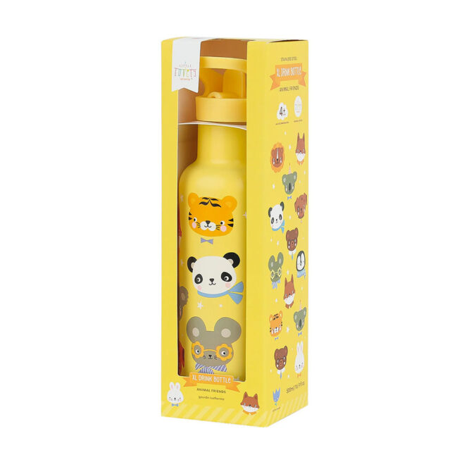 A Little Lovely Stainless Steel Water Bottle 500ml - Animal Friends