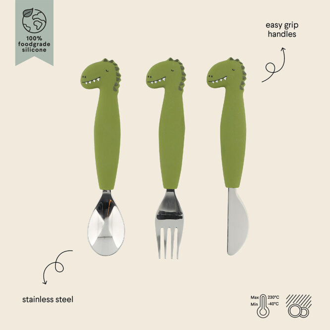 Trixie Stainless Steel Cutlery Set with Silicone Handle - Mr. Dino