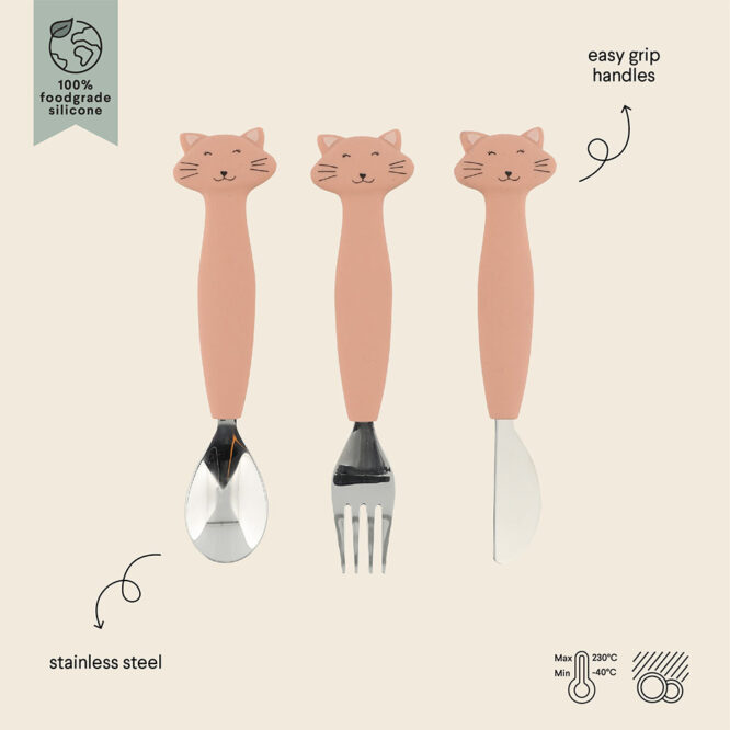 Trixie Stainless Steel Cutlery Set with Silicone Handle - Mrs. Cat