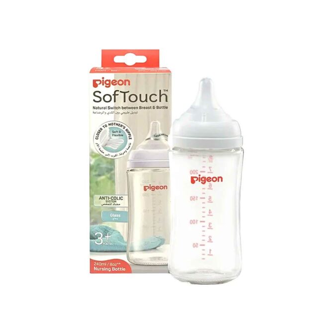 Pigeon SofTouch Anti-Colic Wide Neck Glass Nursing Bottle 240ml (3m+)