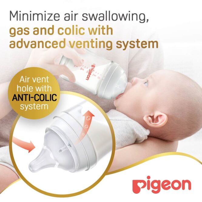 Pigeon SofTouch Anti-Colic Wide Neck Glass Nursing Bottle 160ml (0m+)