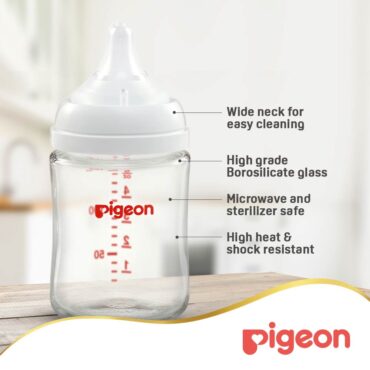 Pigeon SofTouch Anti-Colic Wide Neck Glass Nursing Bottle 160ml (0m+)