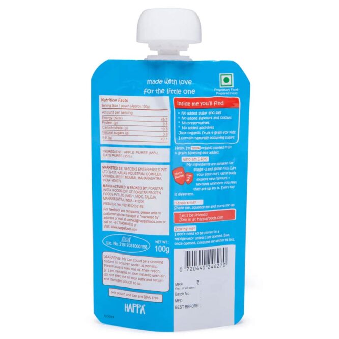 Happa Organic Puree (6m+) Apple & Oats - 100g