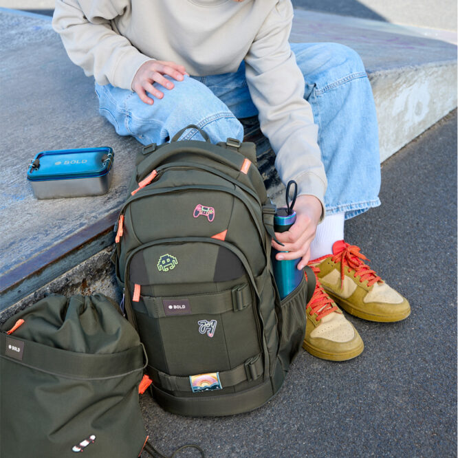 Lassig School Backpack - Origin Bold, Dark Olive