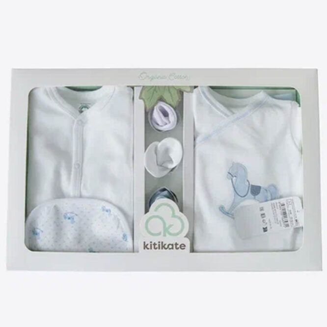 Kitikate Newborn Organic Baby Boy Set - Blue, Toy Horse - Image 7