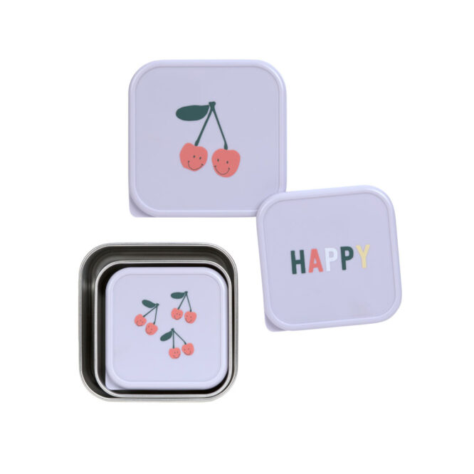 Lassig Snack Box Stainless Steel Set - Happy Fruits, Cherry