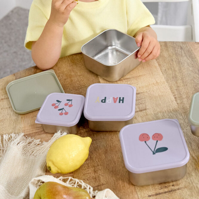 Lassig Snack Box Stainless Steel Set - Happy Fruits, Cherry