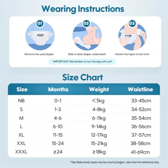 Aiwibi Premium Baby Diapers Size Guide