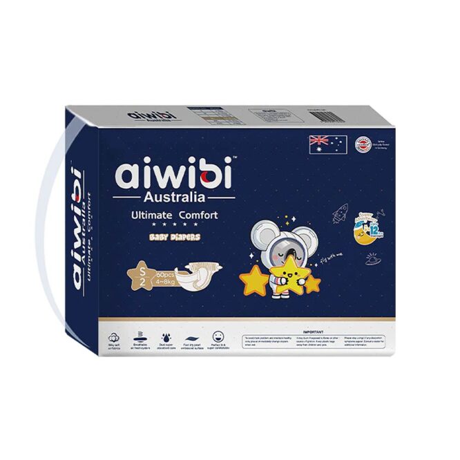 Aiwibi Ultimate Comfort Baby Diapers Size 2 (4-8kg) Small - 60 Diapers