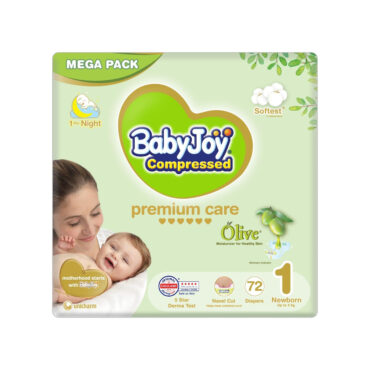 BabyJoy Compressed Premium Care with Olive Oil Size 1 (Up to 4kg) Newborn - 72 Diapers