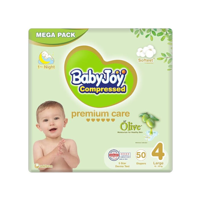 BabyJoy Compressed Premium Care with Olive Oil Size 4 (10-18kg) Large - 50 Diapers