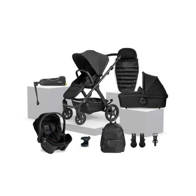 Silver Cross Tide Stroller with Chasis, Carrycot, Dream Car Seat with Adapters - Space