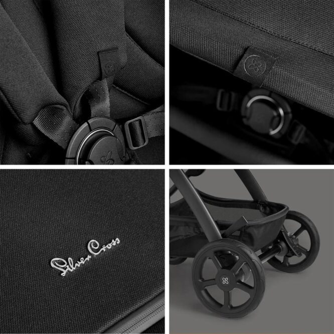 Silver Cross Tide Stroller with Chasis, Carrycot, Dream Car Seat with Adapters - Space